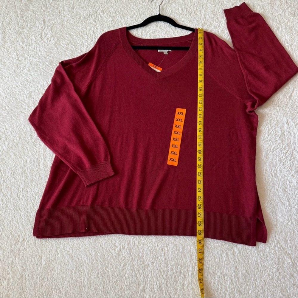 Lucky Brand Long Sleeves V Neck Sweater Size XXL Pomegranate Color New - Picture 7 of 11